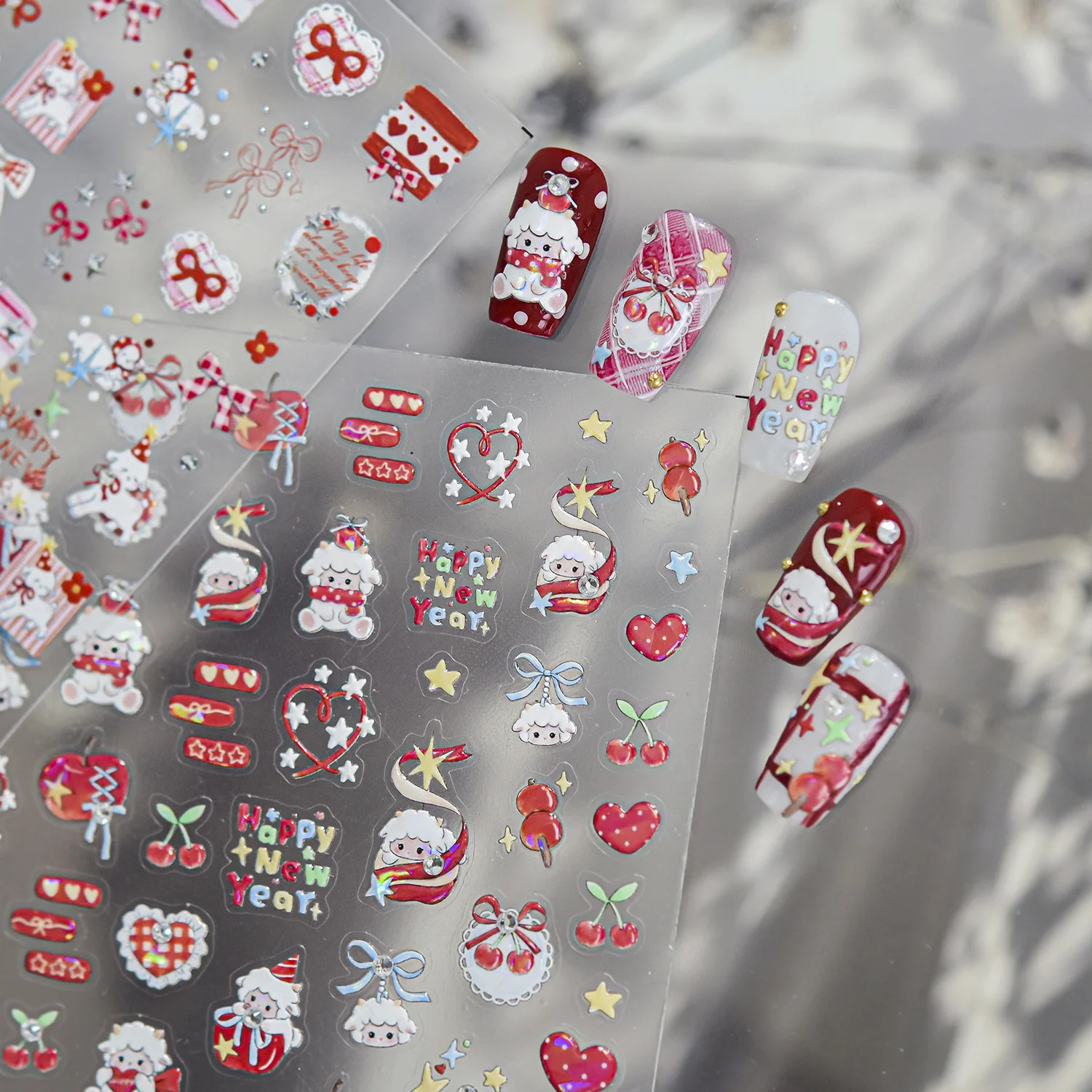 Nail Art Xmas Stickers - Świąteczne czerwone naklejki na paznokcie 5D