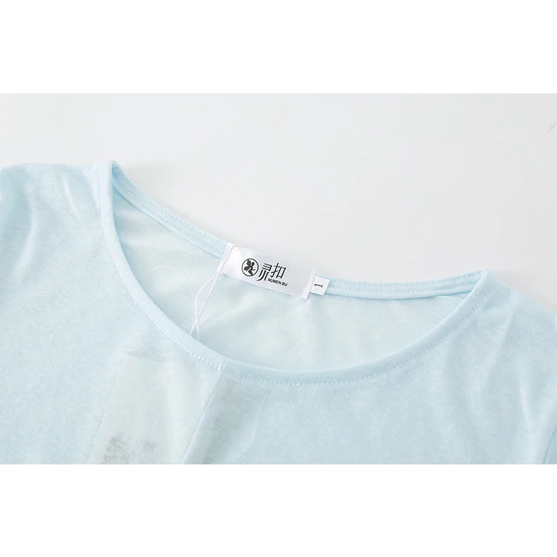 Faionable ijszijde gebreide top onregelmatig kruisknopontwerp comfortabele afslankende sli zomer casual ronde neline