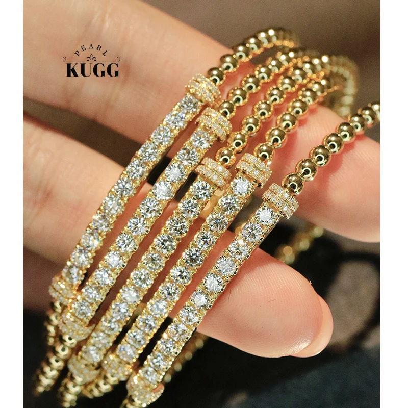 

KUGG 100% 18K Yellow Gold Bracelet Luxury Classic Design 0.90carat Real Natural Diamond Bracelet for Women High Party Jewelry