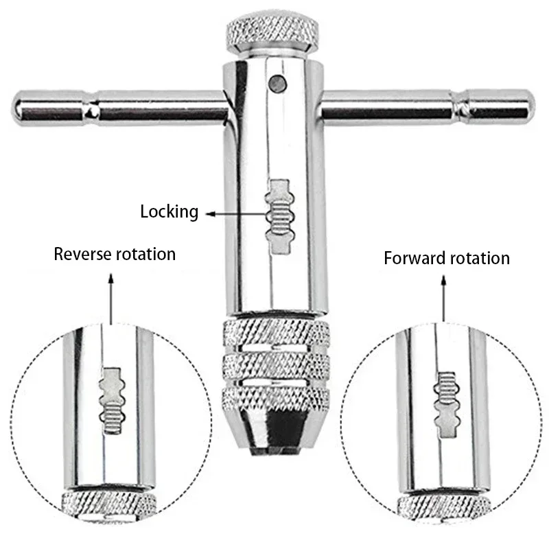 Ratchet Wrench Adjustable T-Handle Holder Tap With M3-M8 Machine Screw Thread Metric Plug T-shaped Drill Set Workshop Hand Tool