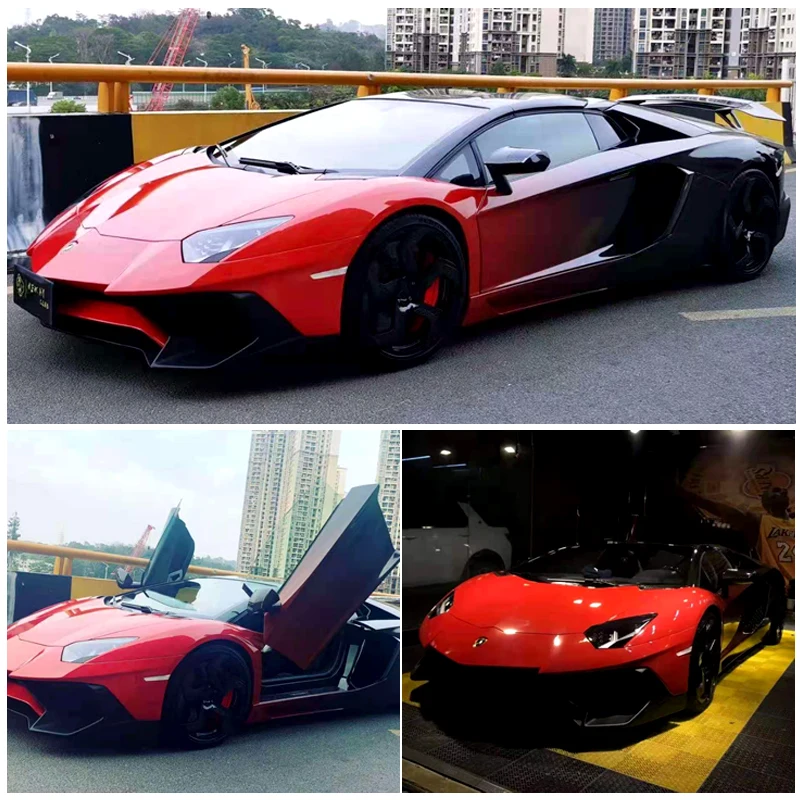 1.52x25m PVC Custom Red to Black Gradient Printed Car Wrap Vinyl Support Customer Design DIY Vehicle Wrap Film
