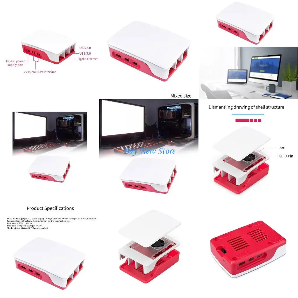 

20CE Heatsink Case for RPI 5 with 8000rpm Cooling Fan Passive Cooling Enclosure Box