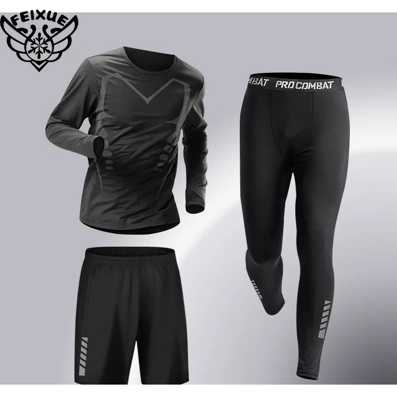 

Gamakatsu Fishing Fashion 3PCS Mens Running Sportswear Set Fitness Tracksuit Suit Training Sports Clothes Dry Fit Leggings