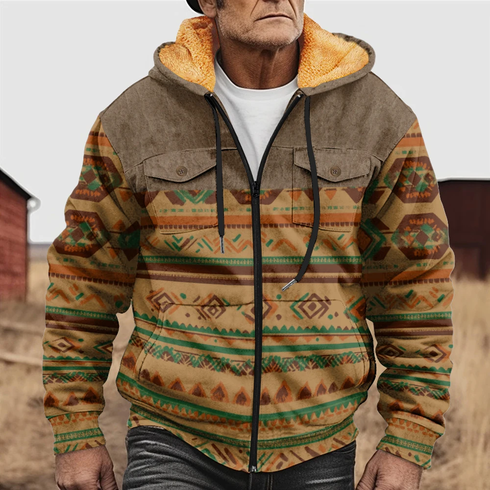 Winter men's coat plus size men's retro graphic printed coat fashionable and avant-garde