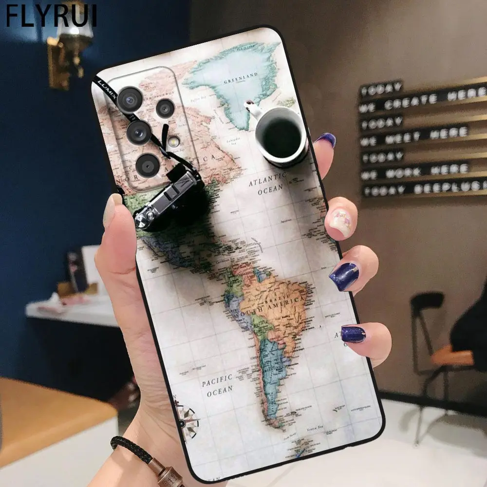 W-World M-Map Travel Airplan Plane Phone Case For Samsung Galaxy S24 S23 S22 S21 S20 Fe Ultra S10 S10e Plus Lite 5G Cover Funda
