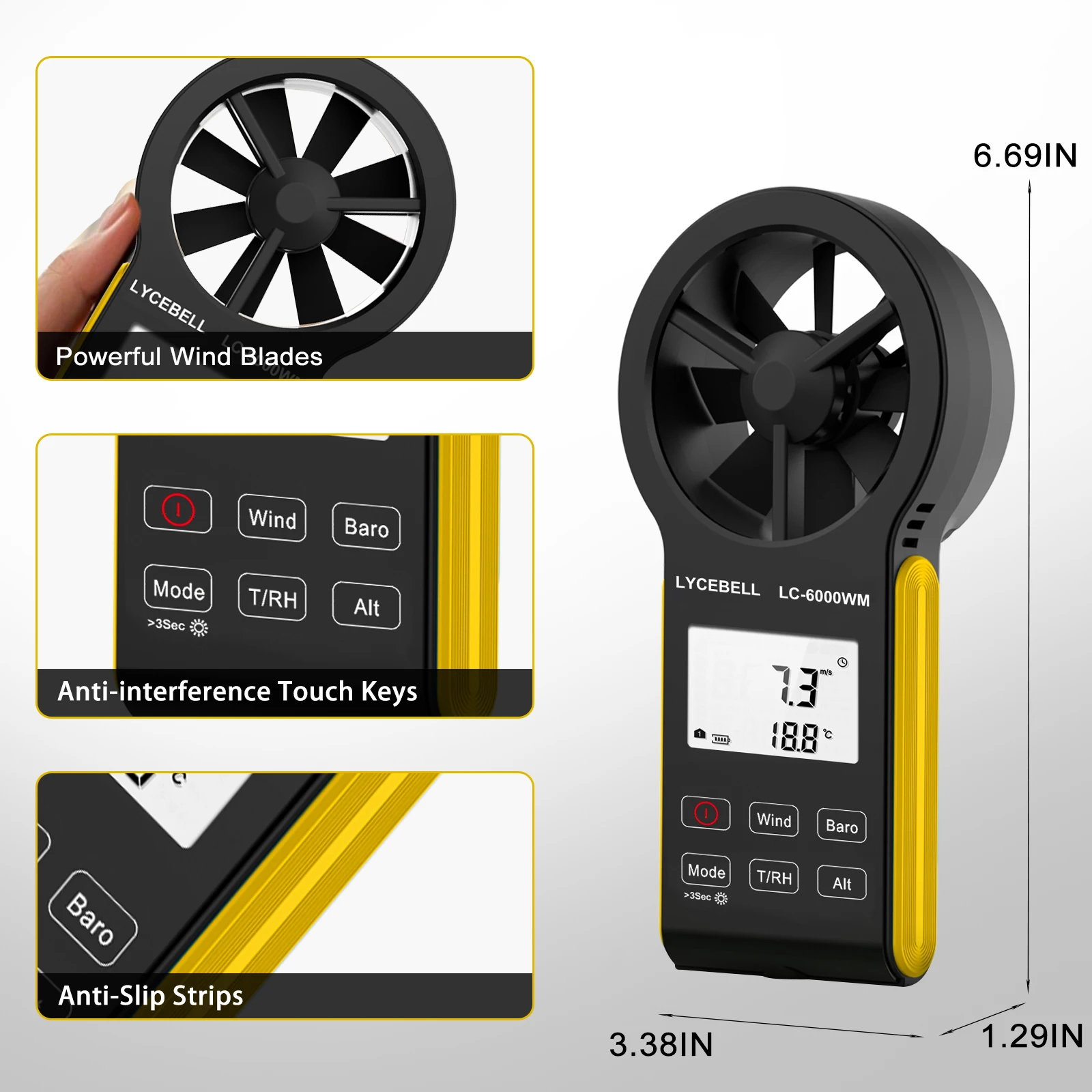 HoldPeak 6000WM Weather Meter 6-in-1 Anemometer Barometer Altimeter Temp Humidity Wind Chill 0.3-30m/s Backlight