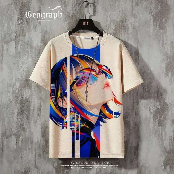 Herren-T-Shirt mit Anime-Mädchen-Motiv, 3D-Druck, sexy und attraktiv, lässiges, lockeres Street-T-Shirt, kurzärmelig, Rundhalsausschnitt. – Detail 13