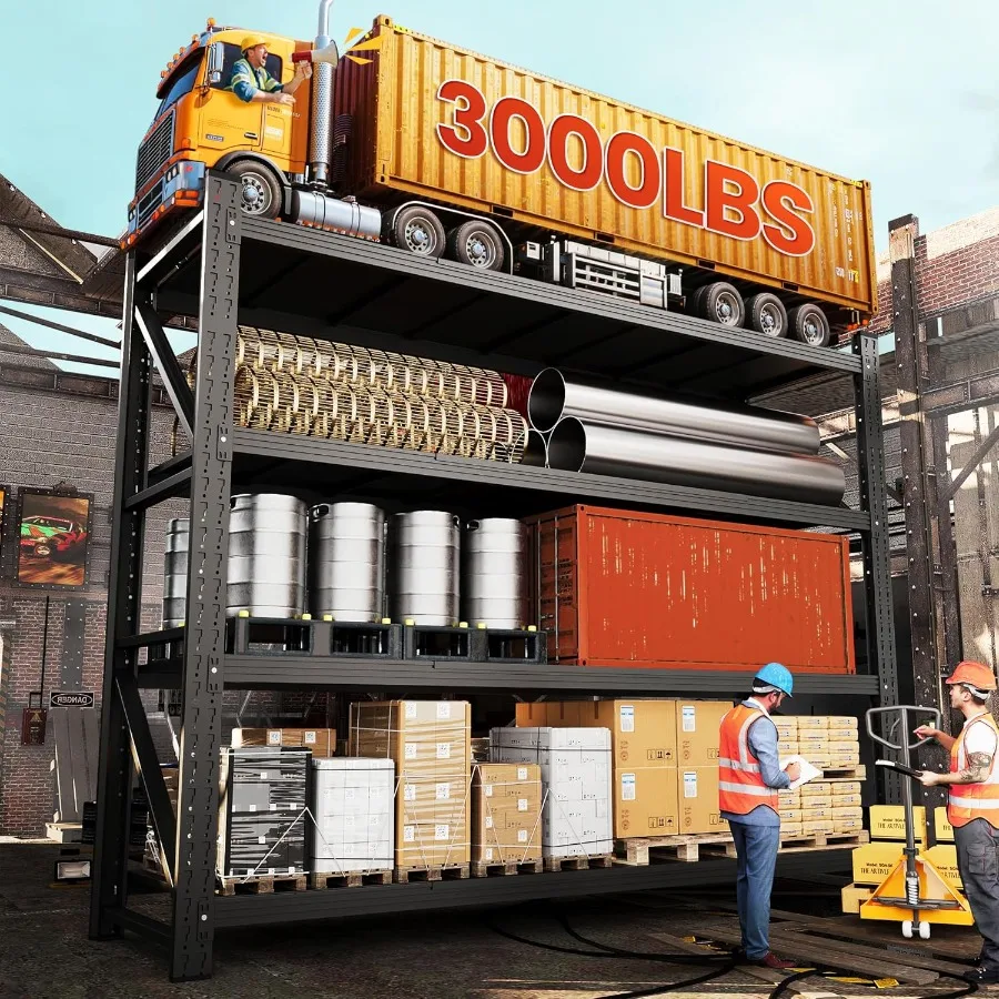 أرفف تخزين جراج شديدة التحمل 3000 رطل 40 وات وحدات رفوف فولاذية صناعية مع 4 طبقات للطابق السفلي أو المستودعات قابلة للتعديل #6