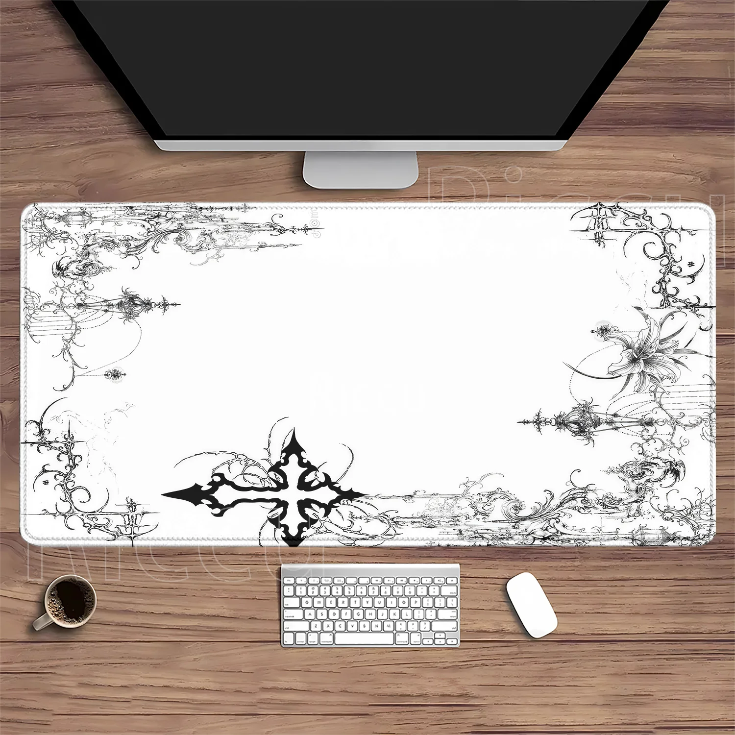Mauspad mit HD-Druck, Gaming, schwarz-weiß, Muster, Kunst, rutschfeste Unterseite, Esports, Tastatur-Mauspad, Anime, Kawaii, Overlock, XXL-Schreibtischunterlage – Detail 10