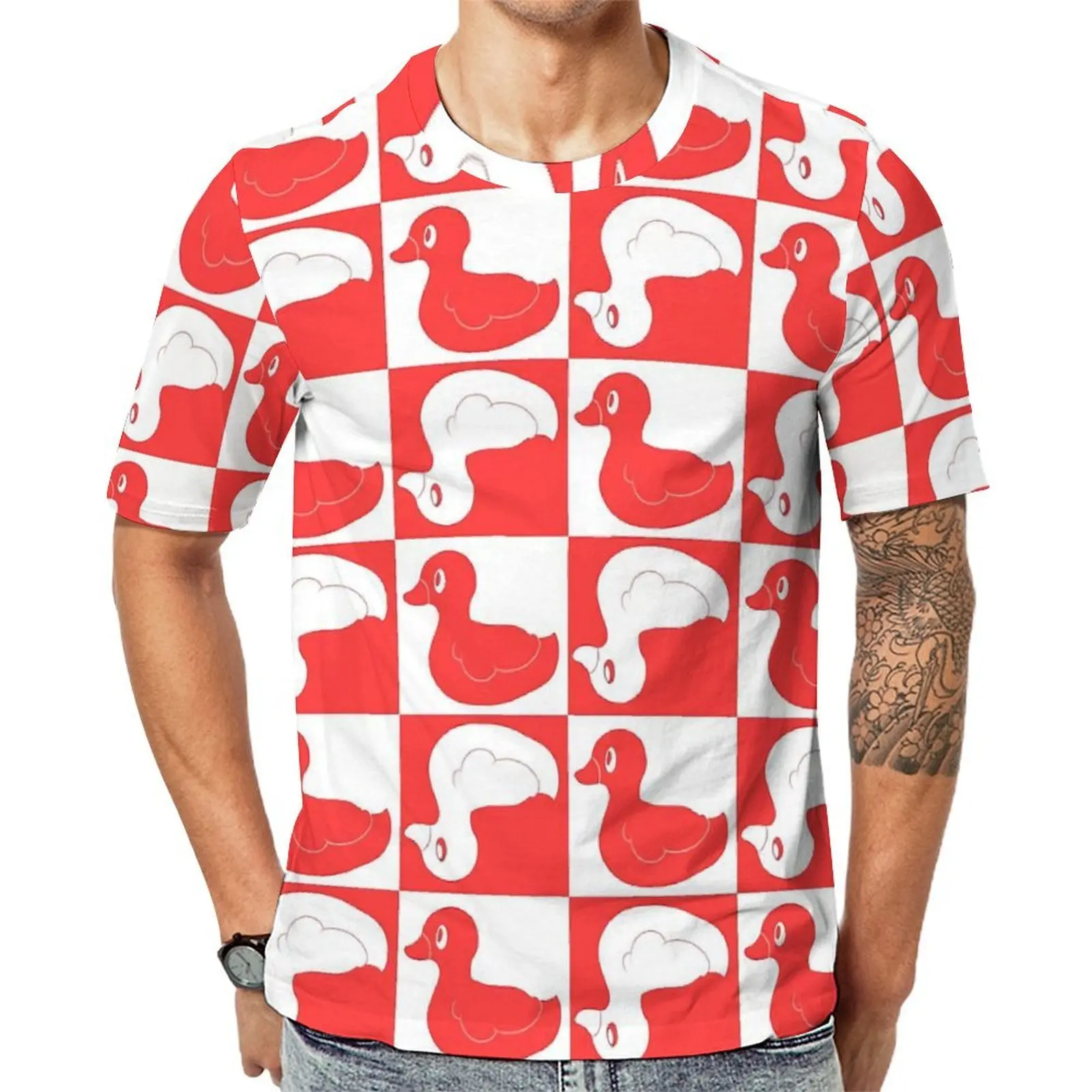 Plus Size T Shirt Summer Check Ducks Print T Shirts Funny Animal Streetwear O Neck Tee Shirt Male Retro Design Tees
