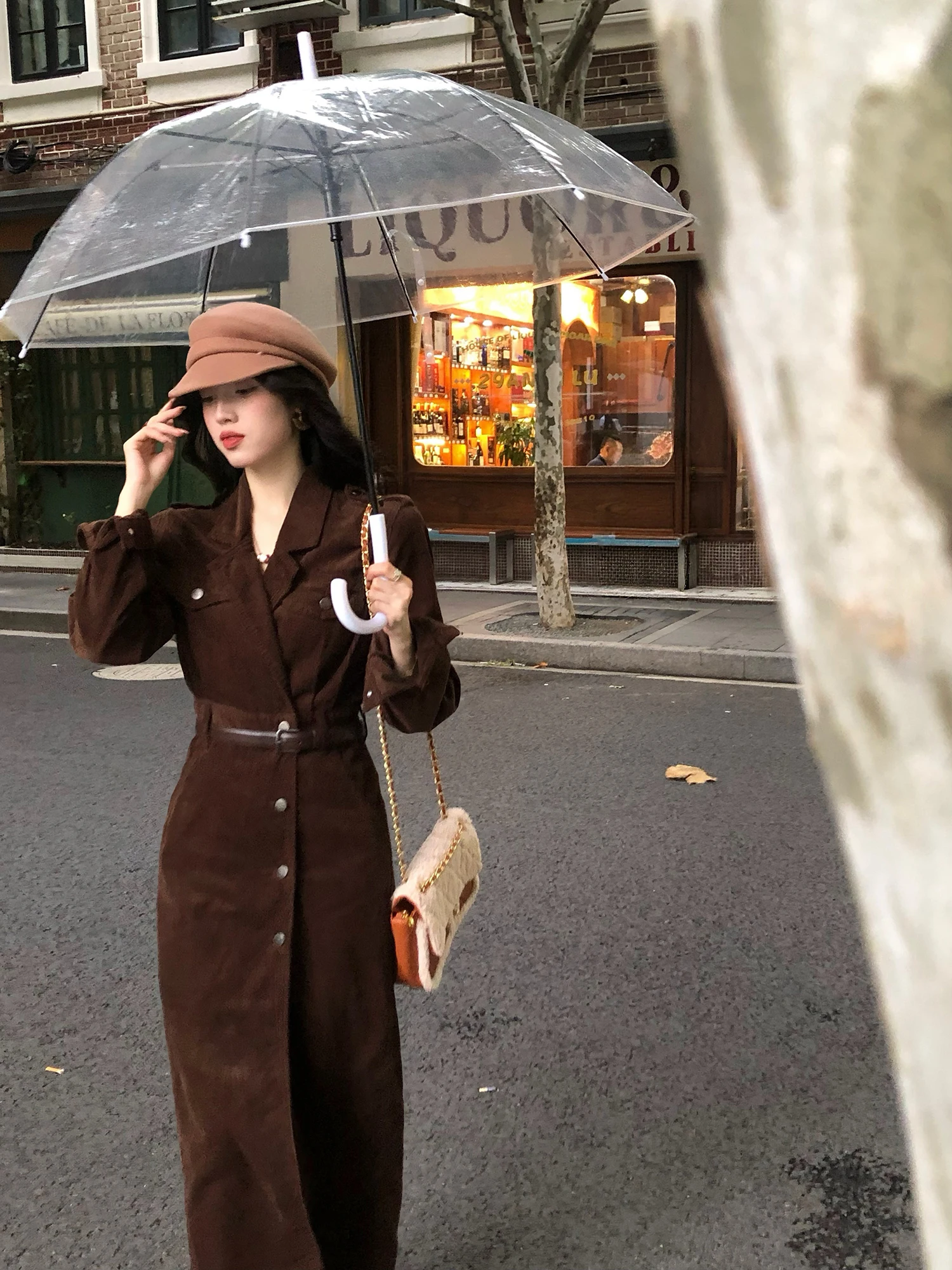 

Винтажное вельветовое платье Eees с завышенной талией, приталенное, женское, осенне-зимнее, модное, с отложным воротником, А-силуэт, юбка-платье