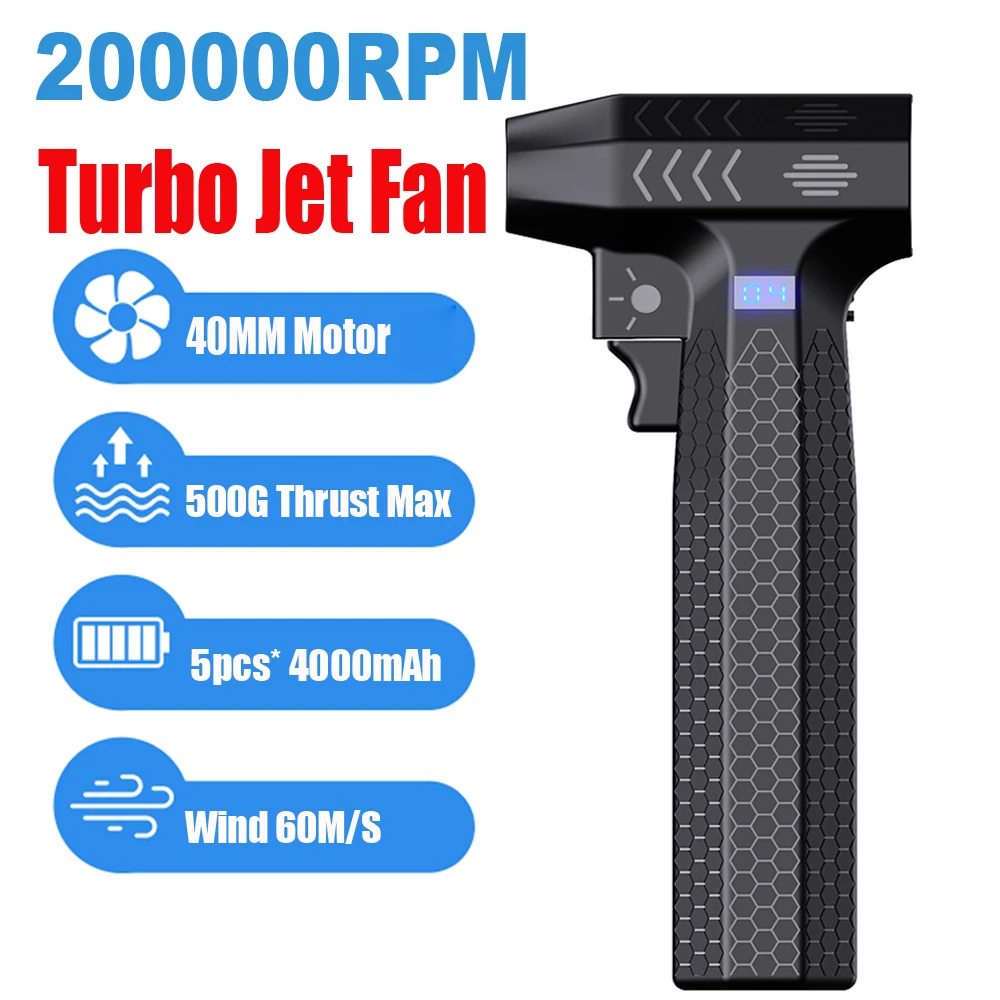 200000 RPM Electric Air Blower 60m/s Brushless Motor Turbo Jet Fan High-Speed Turbo Violent Fan USB Rechargeable Powerful Duster