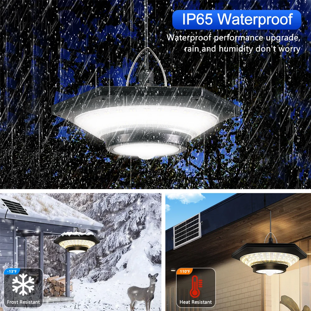 Imagem -05 - Solar Pendant Lights com Sensor de Movimento Outdoor Shed Light Dimmable Indoor Barn Lamp Gazebo Impermeável Yard Garage Pat 288 Leds