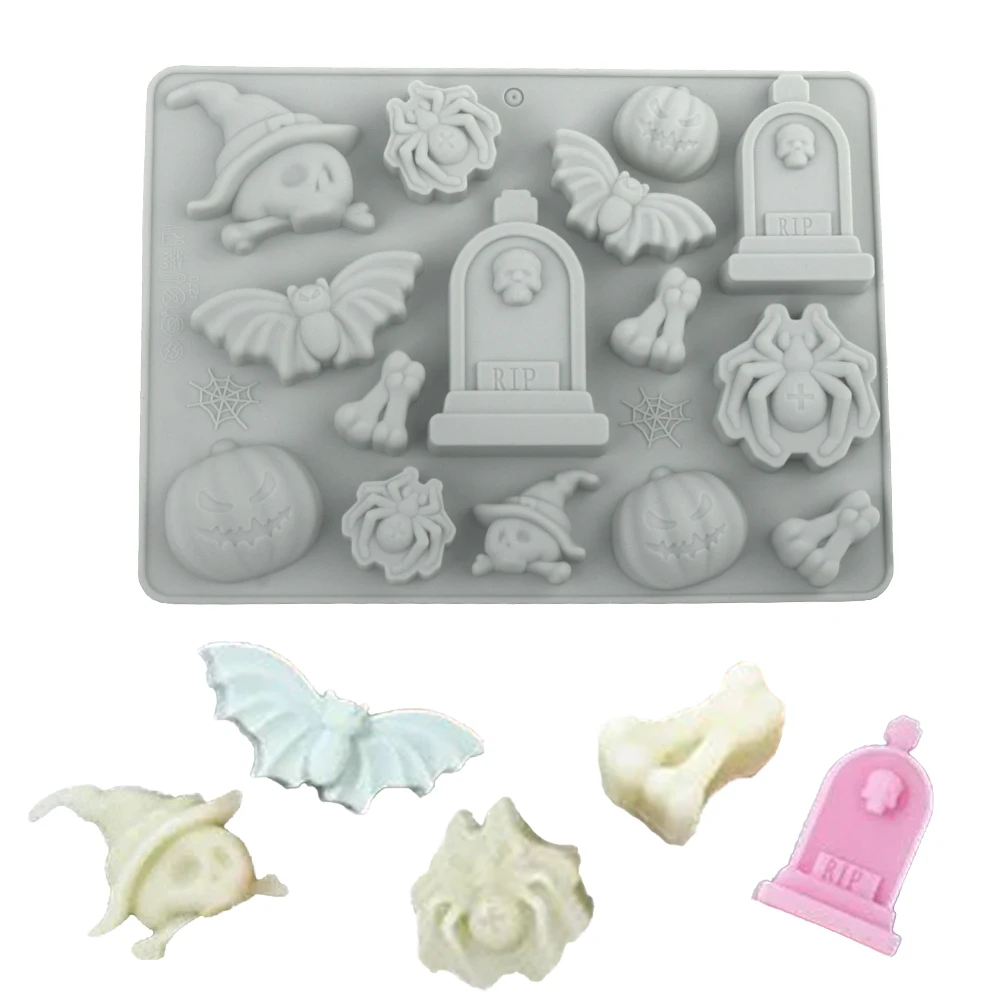 Halloween Element Tombstone Spider Pumpkin Bat Skull Silicone Chocolate Mold Halloween Cake Moulds Ice Tray Kitchen Bakeware - view 2
