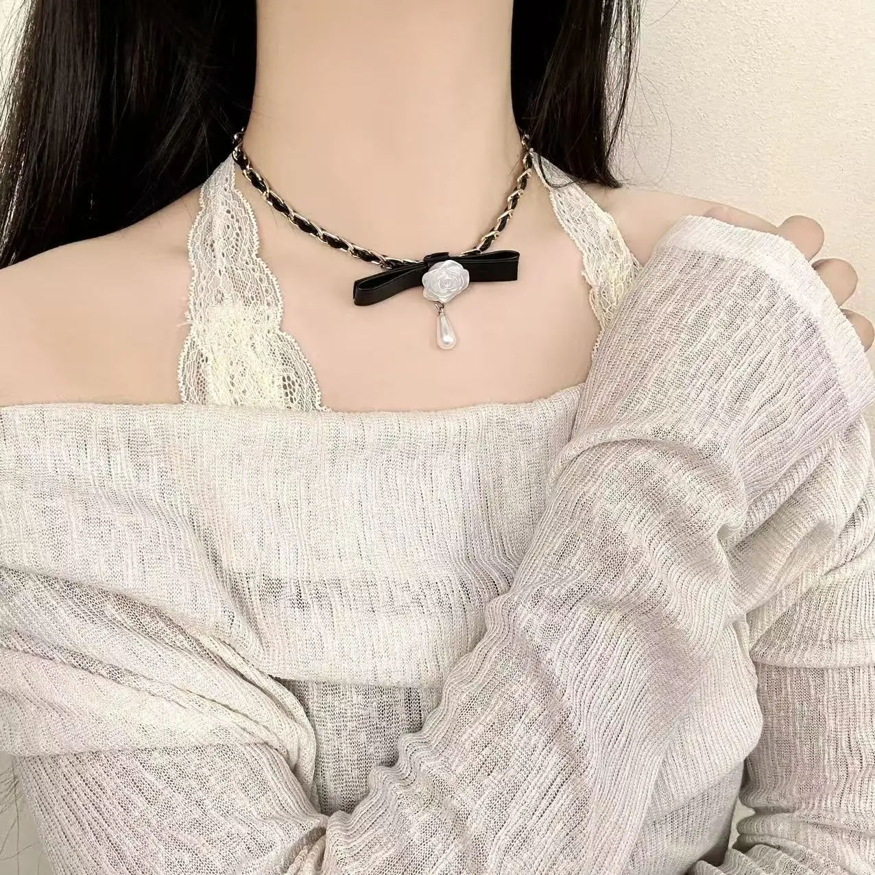 Elegance New design concept Punk style  Simplicity Personality Brogue (a type of knot) Flower Cortex Alloy Necklace Collar chain