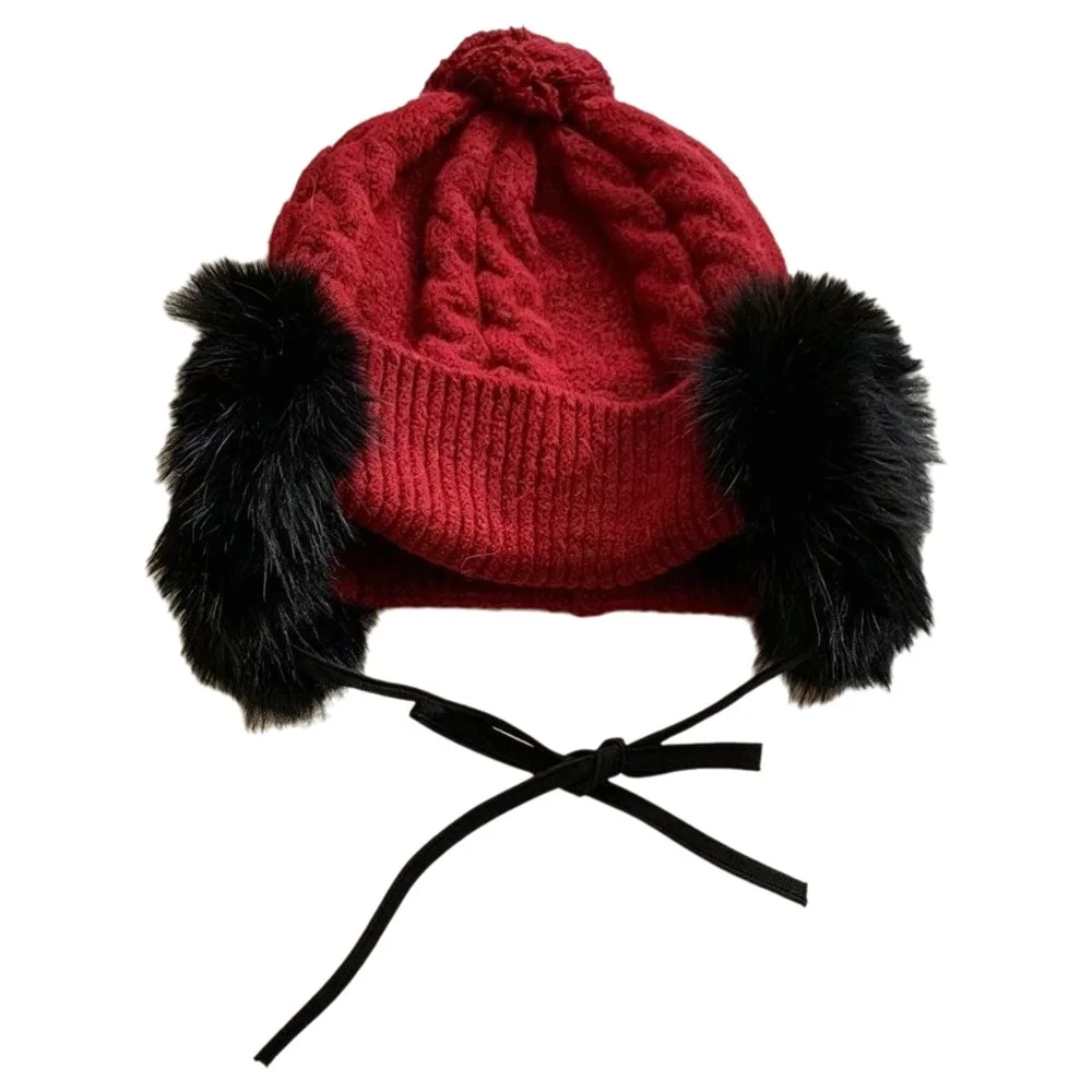 Cute Plush Knitted Trapper Hat Ear Protection Warm Pompom Beanie with Earflap Large Head Circumference Thick Wool Cap Boy