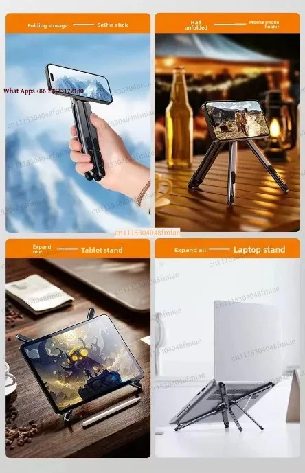 Portable Magnetic Phone Holder Selfie Stick 3-in-1 Foldable Tripod Stand For Tablet Laptop Desktop