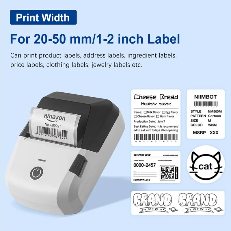 Printer Label Termal Bluetooth Nirkabel Portabel 2 Inci Tanpa Tinta 20-50Mm Pembuat Label Perekat Kode Batang Produk Labeler
