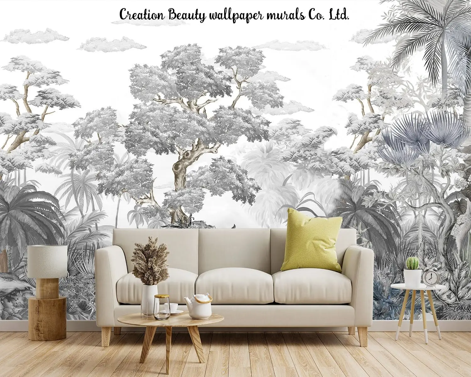 Tropical Rainforest Botanical Grey Jungle Wallpapers Palm Leaf Plant Wall Paper Living Room Bedroom Wall Mural Papel De Parede