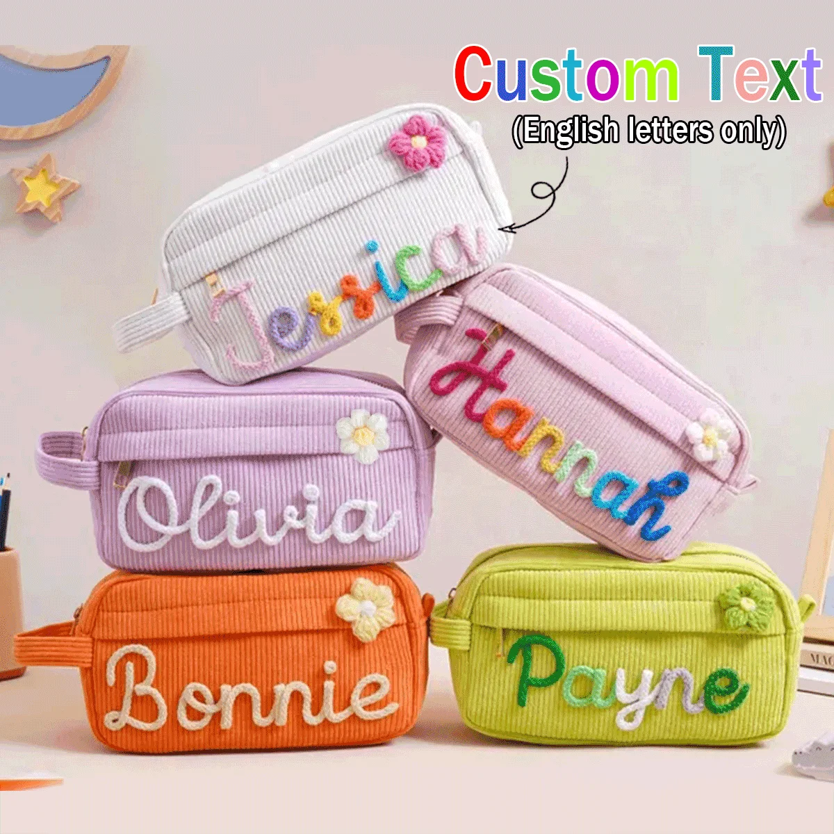 1pc Custom Corduroy Makeup Bag — Personalized Name Pouch | Stylish, Simple, Mini, and Portable Handheld Storage Bag