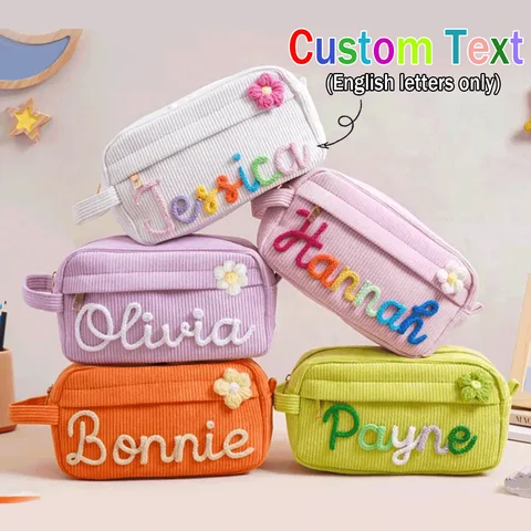 1pc Custom Corduroy Makeup Bag — Personalized Name Pouch | Stylish, Simple, Mini, and Portable Handheld Storage Bag