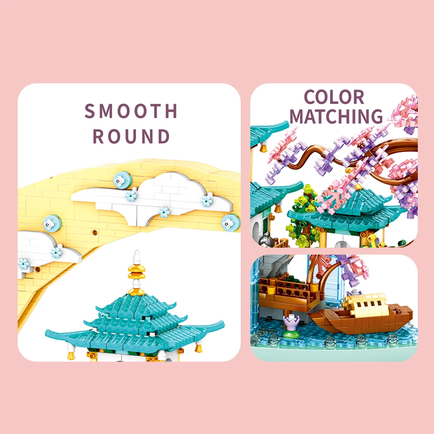 مكعبات بناء قصر القمر من قوانغان مع أضواء قصر العلجوم زهرة شلال منزل تجميع الطوب ألعاب أطفال هدية عيد ميلاد فتاة