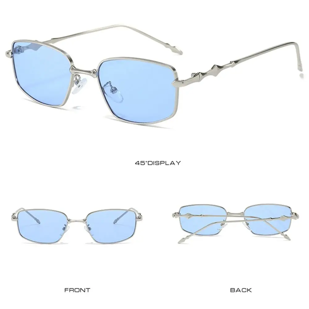 แว่นกันแสงสีฟ้าทรงสี่เหลี่ยมแบบไม่สมมาตร ดีไซน์วินเทจสุดหรู กรอบแคบ พร้อมกรอบโลหะ