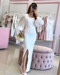 OIMG Elegant Satin Irregular Collar Long Prom Dresses Pearls Mermaid Women Satin Slit White Evening Gowns Formal Party Dress