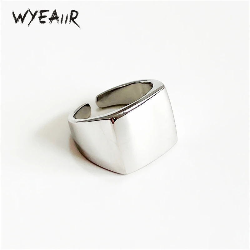 

WYEAIIR стерлингового серебра 925 пробы геометрический квадратный гладкий блестящий INS открывающееся кольцо изменяемого размера для женщин роскошные ювелирные изделия