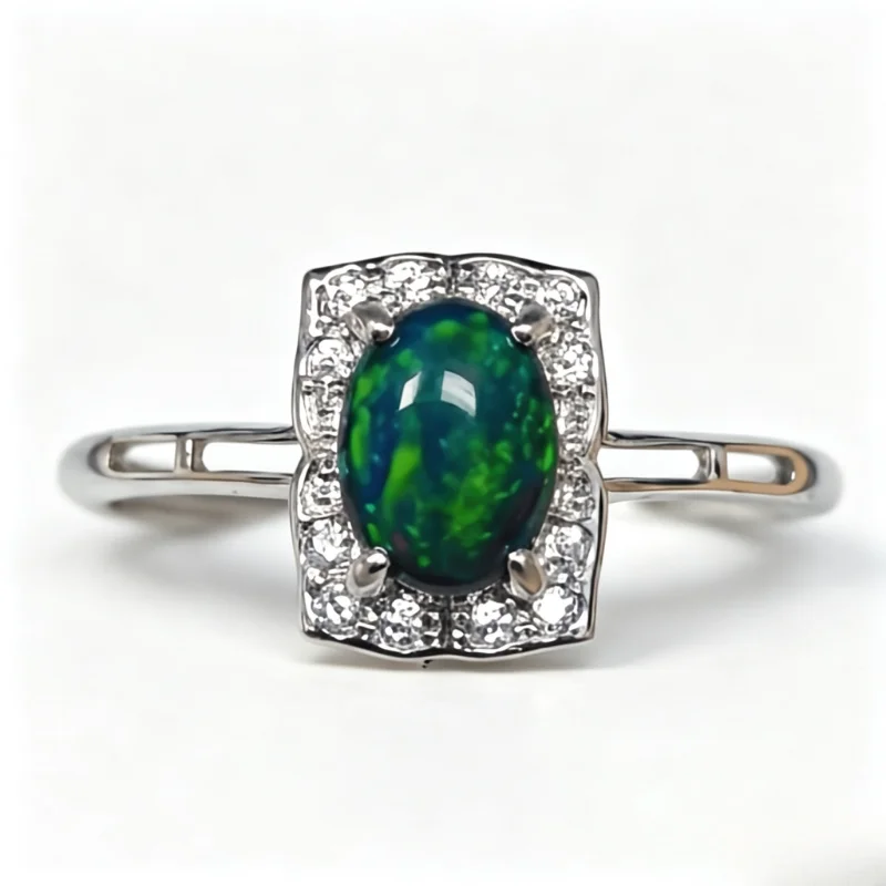 1pc 5x7mm Natural Opal S925 Sterling Silver Ring | Rainbow Flash | Cottagecore | Thanksgiving, Christmas, And Black Friday gifts