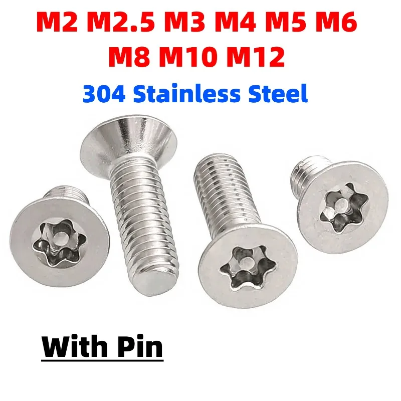 M2-M12 304 A2 Stainless Steel Six-Lobe Torx Flat Countersunk Head with Column Pin Tamper Proof Anti Theft Security Screw Bolt