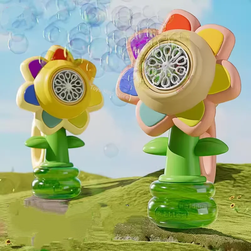 Altalena Girasole Macchina per Bolle Palmare Bambini Colorati Scuotere Testa Bolle di Sapone Luce 3 Regolazione della Velocità Giocattoli di Soffiaggio Automatico
