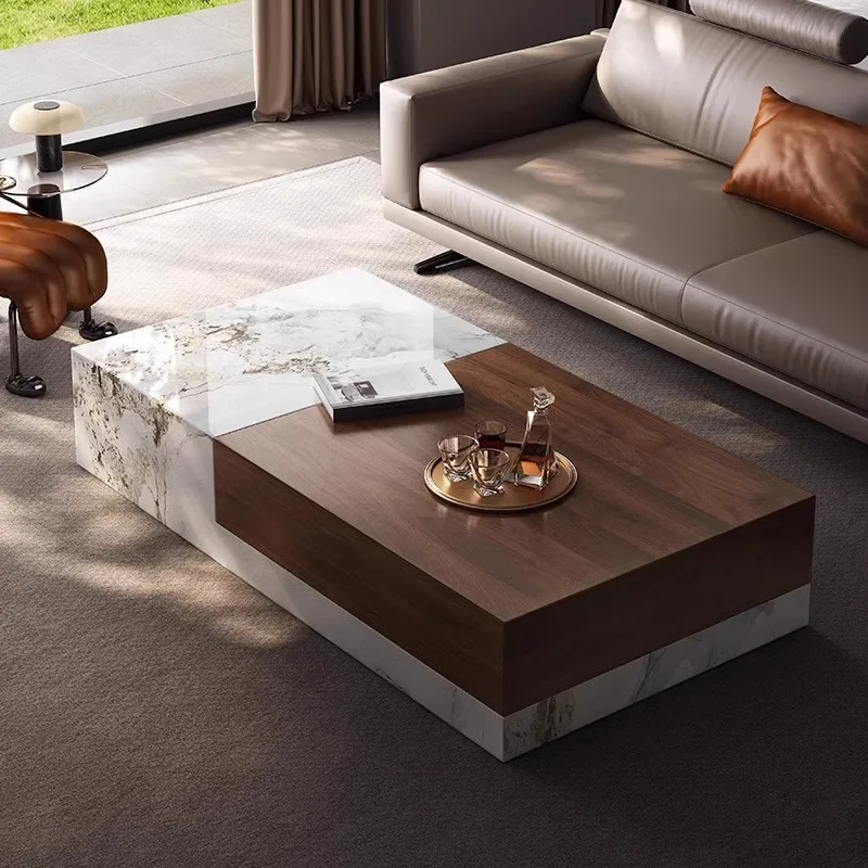 Italian Wood & Quartz Square Coffee Table, Luxury Compact Design for Small Space, Heat & Scratch Resistant, Customizable