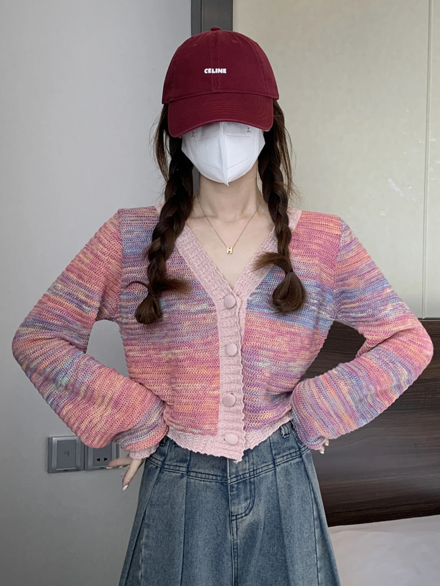 Dopne Color Blo V-Ne سترة مشغولة من الصوف سترة المرأة الخريف الشتاء ort لينة الحلو Sle فضفاضة تناسب طويلة Sve