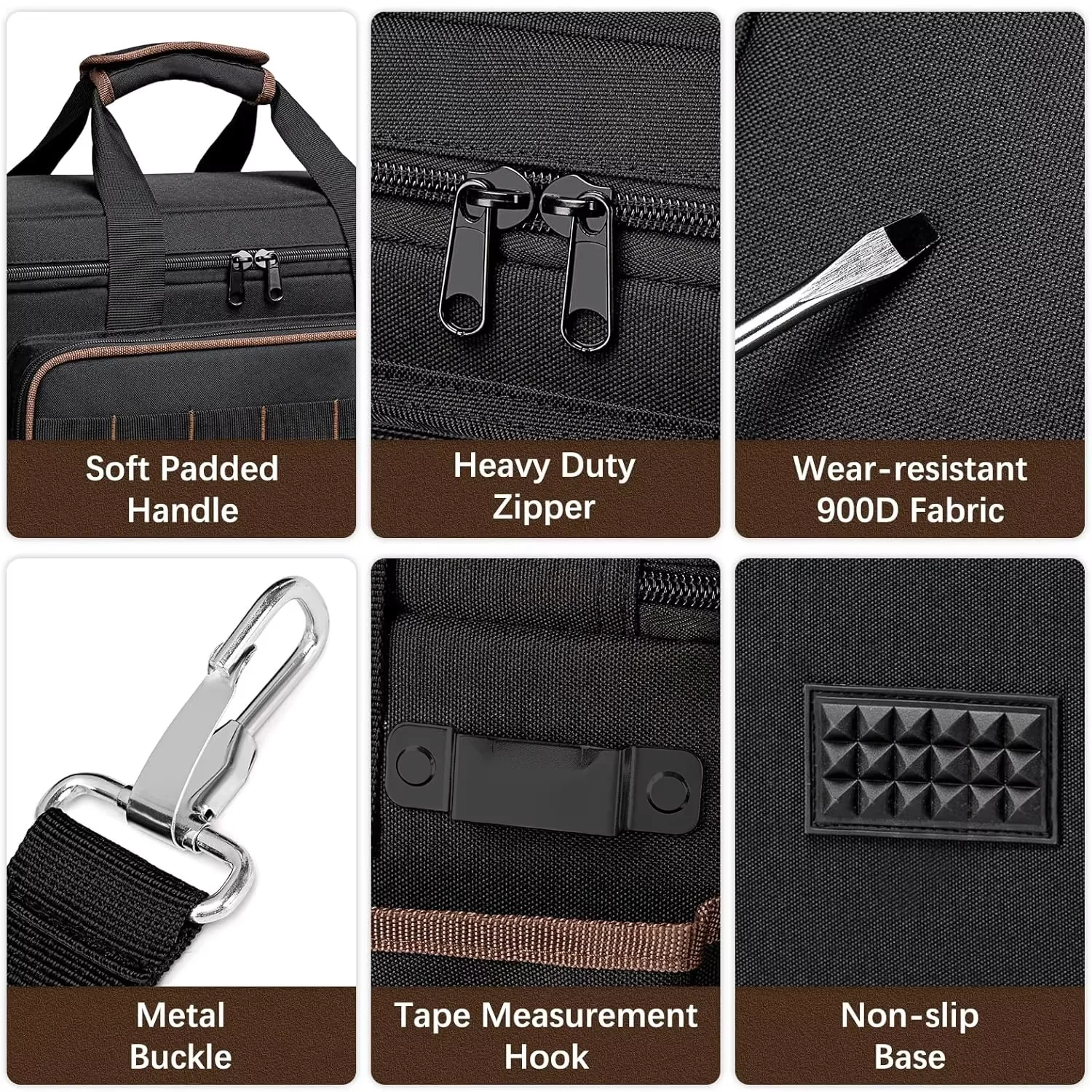 حقيبة أدوات كهربائي محمولة للمقعد الأمامي مقاس 17 بوصة مع حزام كتف 20 جيوب لسباك ميكانيكي كهربائي