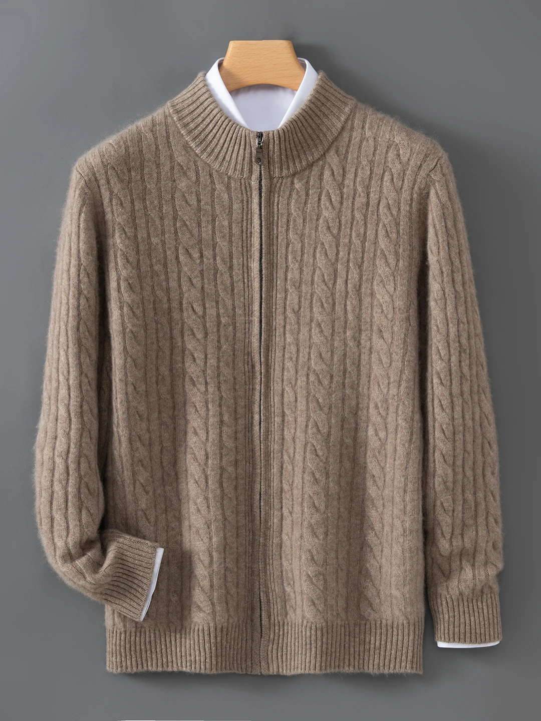 Thickened Woolen Knitted Cardigan Men's Zip Collar Sweater Half High Collar Business Gentleman Autumn Winter Checkered Pattern
