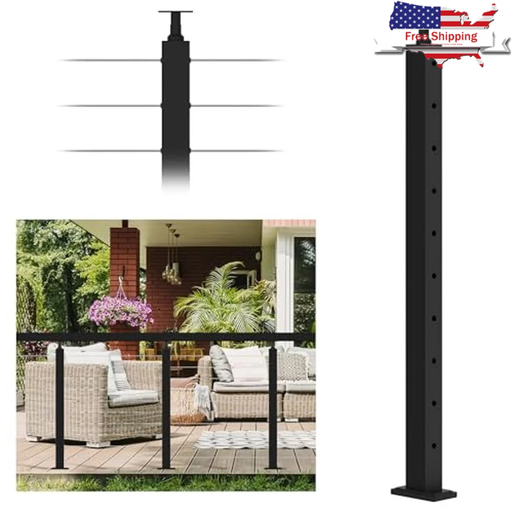 Adjustable Black Finish Stainless Steel Cable Railing Post 36