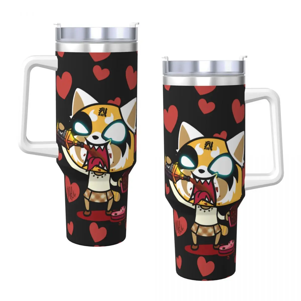 Stainless Steel Tumbler Sanrio Aggretsuko Mugs Cup With Straws Camping Cold Drink Water Bottle Portable Large Thermal Mug