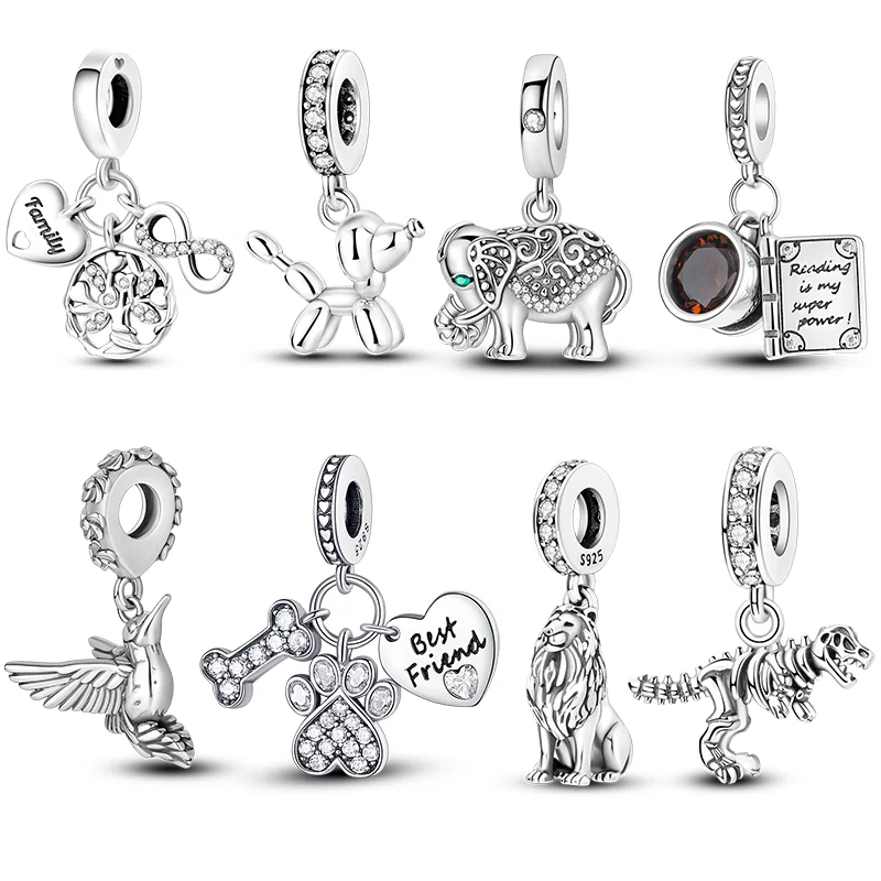 Versilberte Welpe Löwe Katze Pfote funkelnde Charms Perlen für Original Armband Anhänger Frauen Schmuck Geschenke