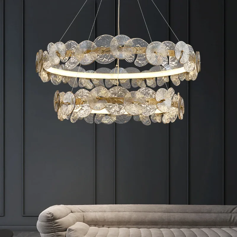 Imagem -04 - Modern Led Chandelier Lamp For Living Room Quarto Sala de Jantar Cozinha Luzes de Teto Ring Glass Flower Design Suspension Light