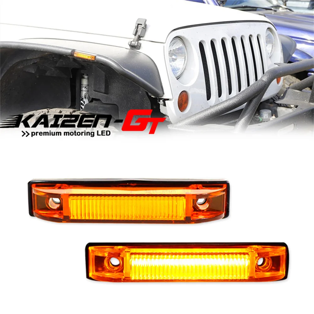 Amber / White LED Car Fender Flare Side Marker Lights Turn Signal Lights For Jeep Wrangler TJ JK & JL wil Bushwacker Flat-style