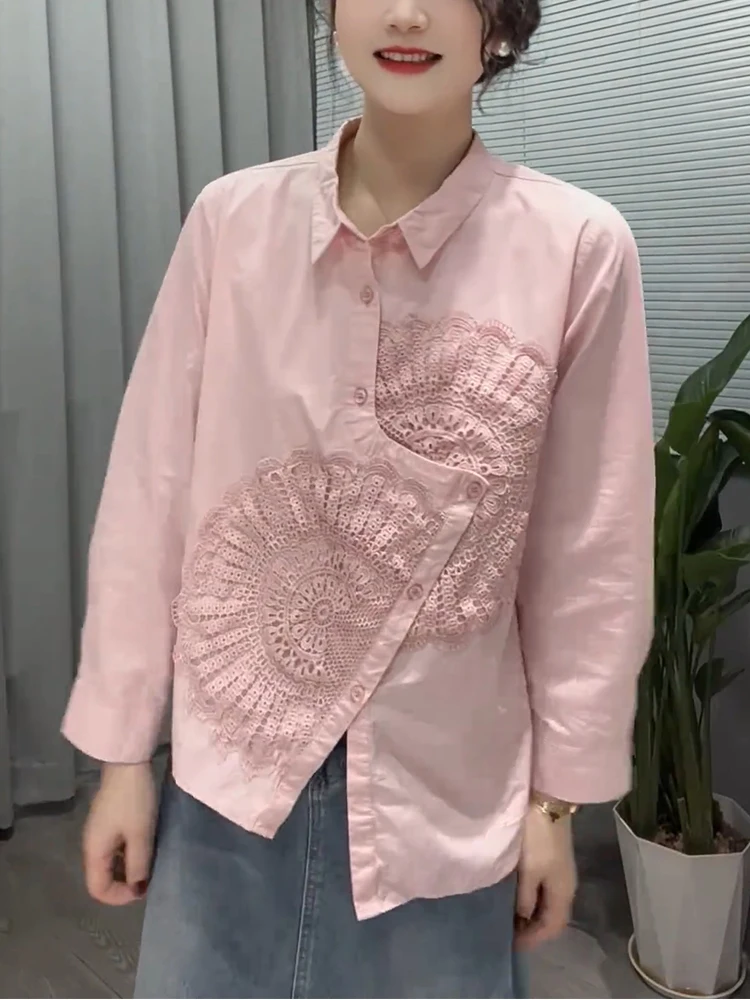 

Модный дизайн с крючковым узором, асимметричный, больших размеров, для повседневной носки, антивозрастной, весна-лето, корейский стиль, длинный рукав, стандартная длина