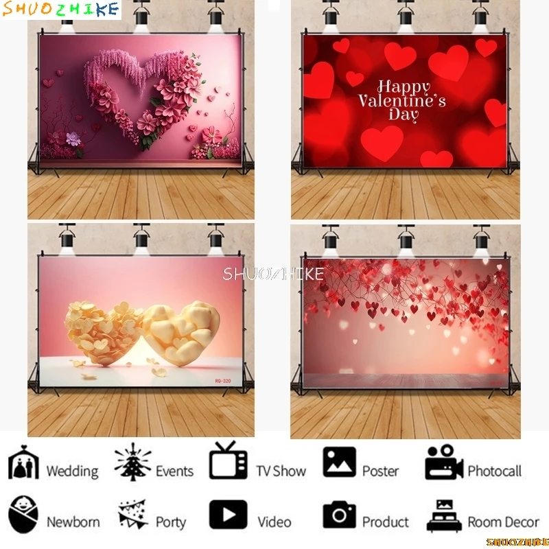SHUOZHIKE Red Heart-Shaped Creative Confession Scene Background Valentine's Day Love Photo Studio Photography Backdrops RQ-43