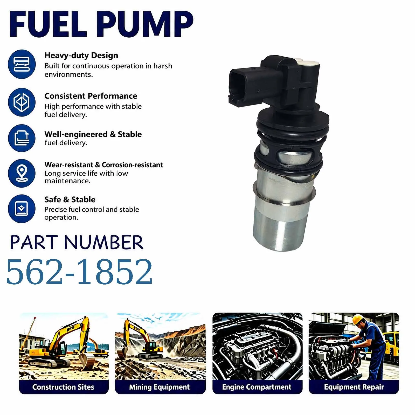 24V Fuel Pump Kit 562-1852 Compatible for Caterpillar CAT OTHER 333 GC Excavators