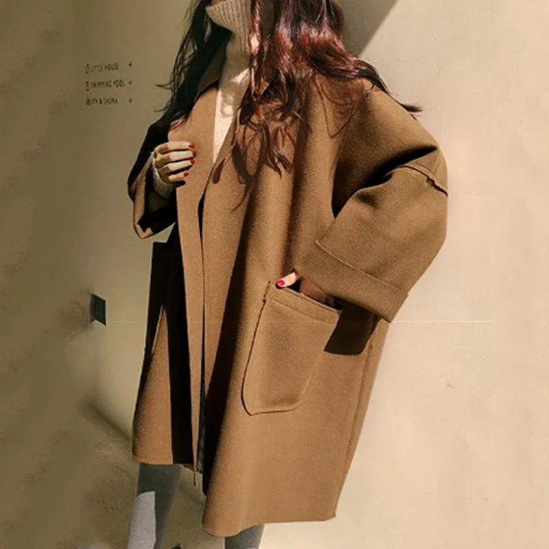 

Beautyblue Winter Woman Outerwear New in Coats & Jackets Buttoned Pockets Long Sleeves Notched Collar Elegant Female Woolen Coat