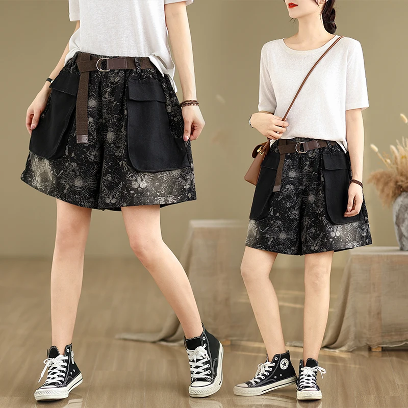 

Повседневные широкие джинсы с высокой талией и большими количествоми для женщин больших размеров, летняя мода, большие размеры, джинсовая ткань с поясом из четырех частей