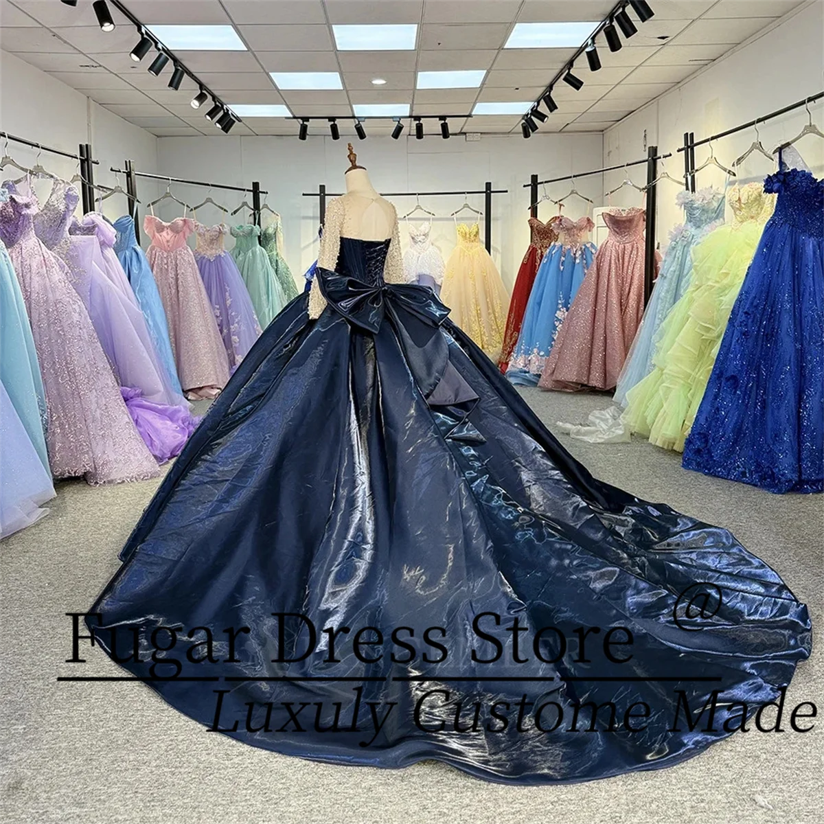 فساتين سهرة على طراز الأميرة مقاس مخصص للفتيات من الساتان بأكمام طويلة لؤلؤ فستان رسمي من Vestidos de15 quinceaÑ #4