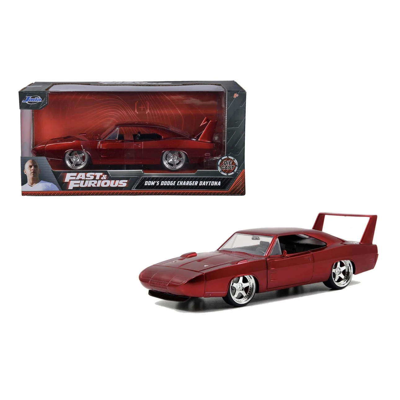 Jada Toys Fast & Furious Dom\'s Dodge Charger Daytona DIE-CAST Car, 1: 24 Scale Red for Kids and Adults