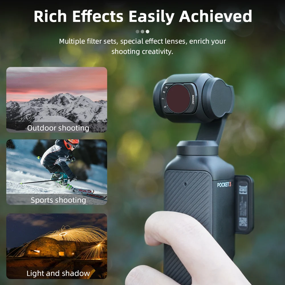 BRDRC 블랙 미스트 렌즈 필터 세트, 전문 사진 필터, DJI 오즈모 포켓 3 마그네틱 디자인 스타 8X LPR 광각