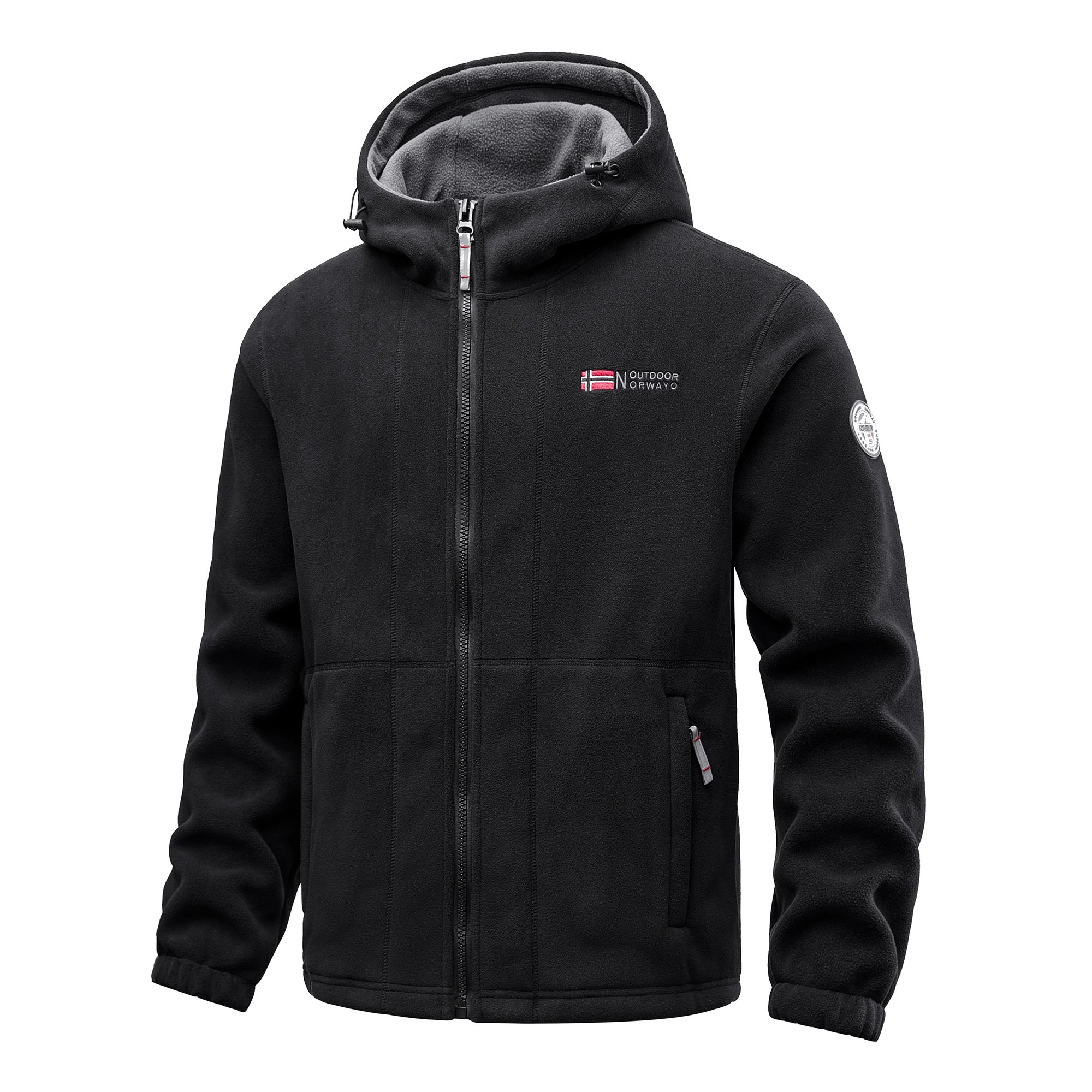 

2025 Fleece Men's Coat Thickened Warm Windproof Loose Outdoor Collar Fleece Hooded Jacket Norwegian Printed Good Soldier